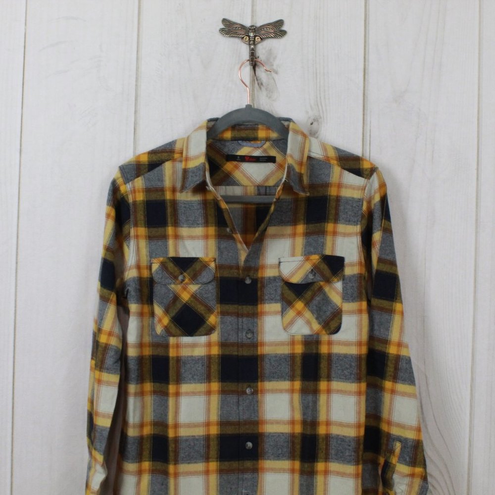 NWT Stoic Flannel Plaid Shirt Small Navy and Gold Heavyweight Outdoor Button Up - Picture 7 of 10